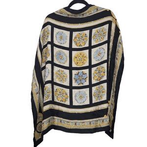 Vintage Handrolled Luxurious 100% Silk Scarf 32"x31" Black Gold Blue Made Italy